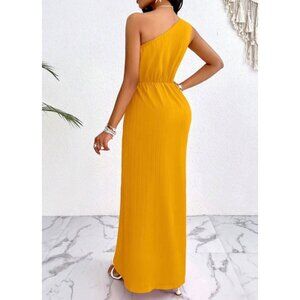 One Shoulder Maxi Sundress Mustard Yellow Large NIB